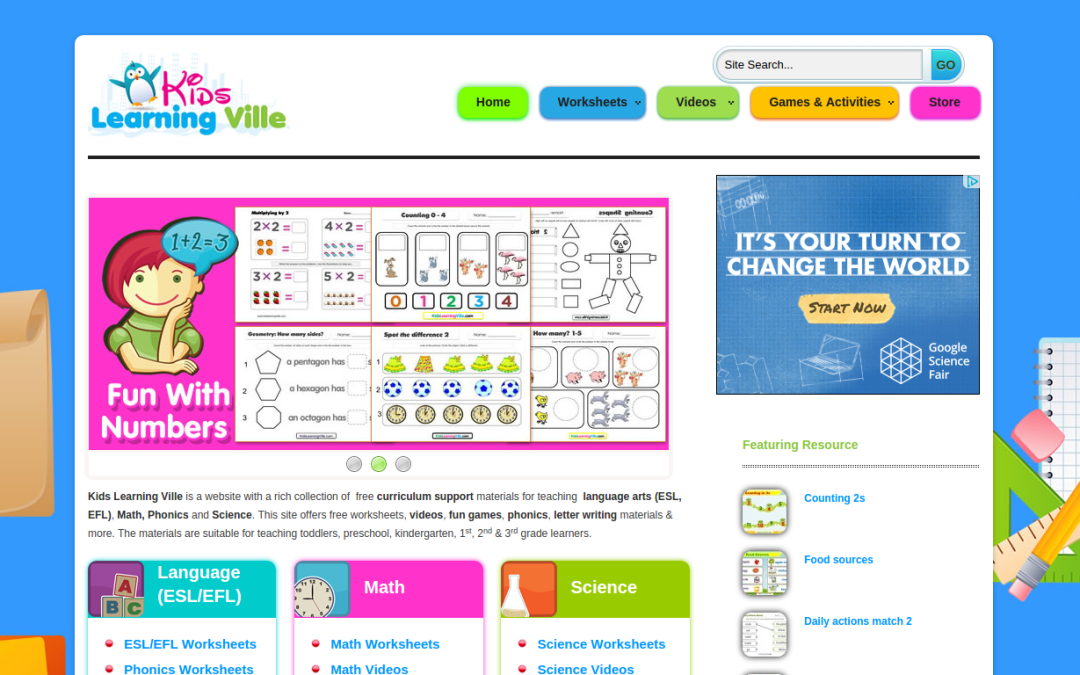 Kids Learning Ville Website
